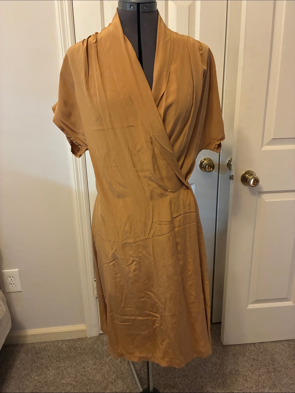 Vintage Wrap Midi Dress in Camel